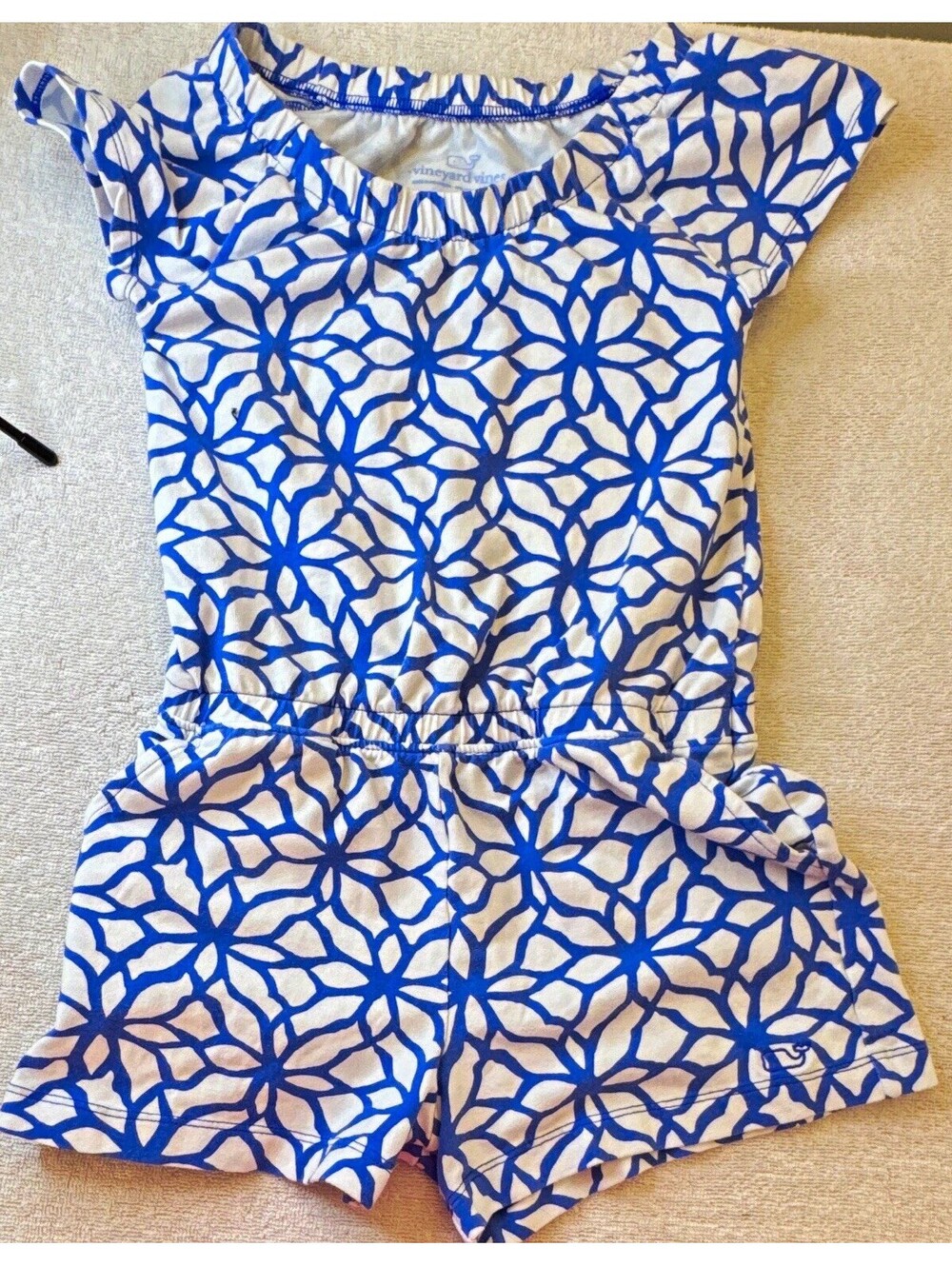 Vineyard Vines Girls Romper One-Piece Cotton Knit Geometric Blue/White 4T